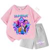 Camiseta de Verão Conjunto de Duas Peças Tops Infantis Meninas Huntrx Camisetas KPop Caçador de Demônios Grupo de Meninas Conjunto Estampado de Manga Curta Shorts