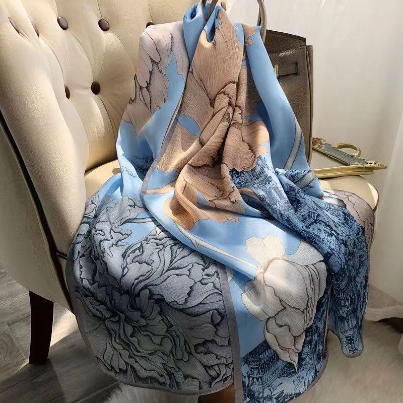 New Women's Silk Scarf – Thousand Miles of Rivers and Mountains Painting, Chinese Style Shawl, Perfect Gift for Mother's Day.