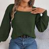 Comfortable Casual Women Solid Color Knitted Pullover Sweater Autumn Winter Square Neck Lantern Sleeve Fried Dough Twists Design