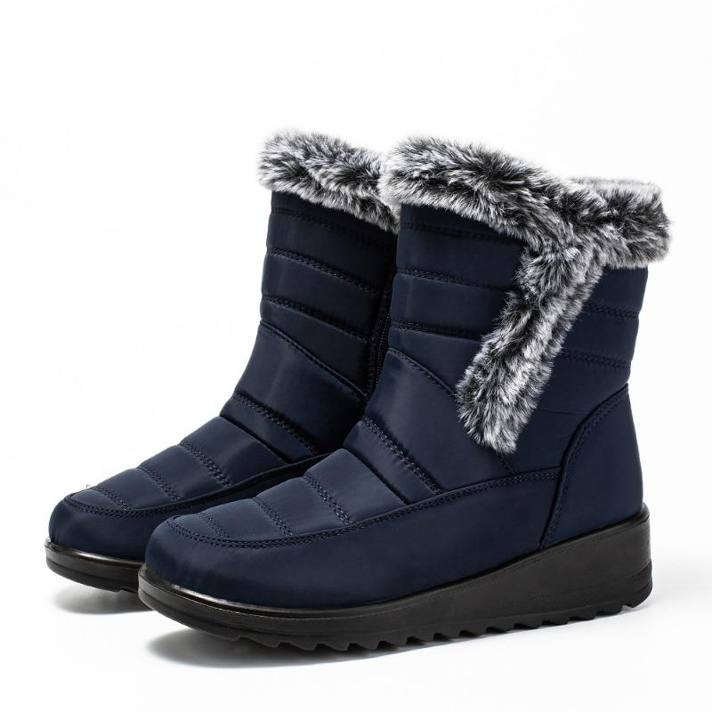 2025 New Style Faux Rabbit Fur Collar High-Top Insulated Women's Snow Boots with Side Chain, Waterproof Women's Boots, Casual Women's Shoes