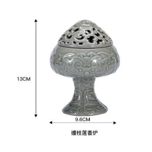 Sobă Celadon Sculptată cu Trei Picioare, Sobă Ceramică de Uz Casnic pentru Tămâie, Sobă de Interior pentru Tămâie de Lemn de Santal, Tămâie Creativă pentru Ceremonia Ceaiului