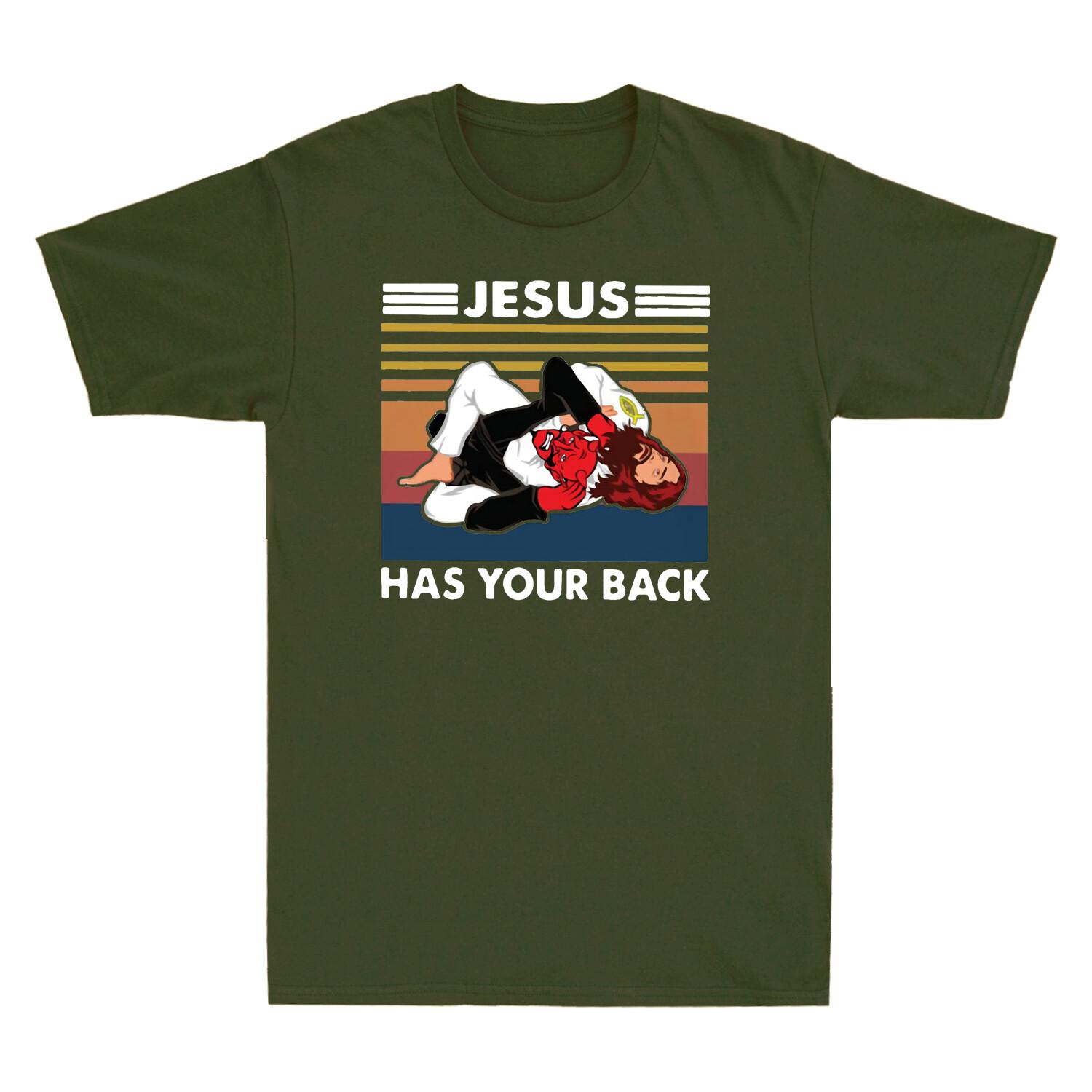 Retro Jiu Jitsu Jesus Has Your Back Funny Christian Gift Vintage Men T-shirt L