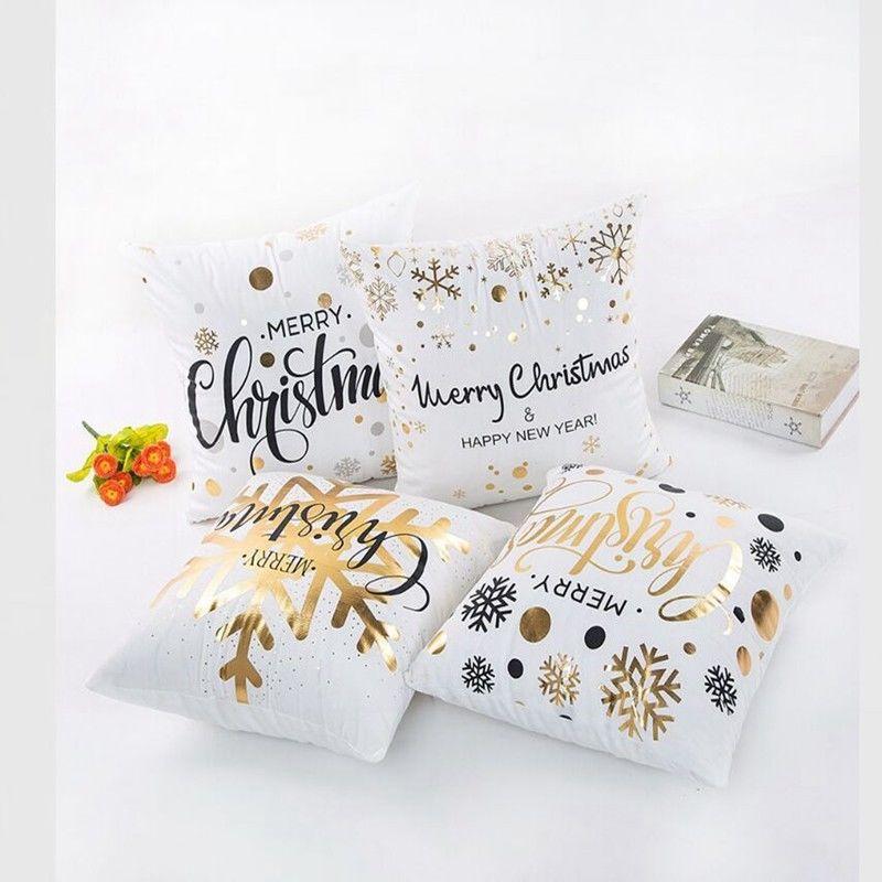 Elegant Christmas Pillow Case Glitter Cotton Linen Sofa Throw Cushion Cover For Home Decor