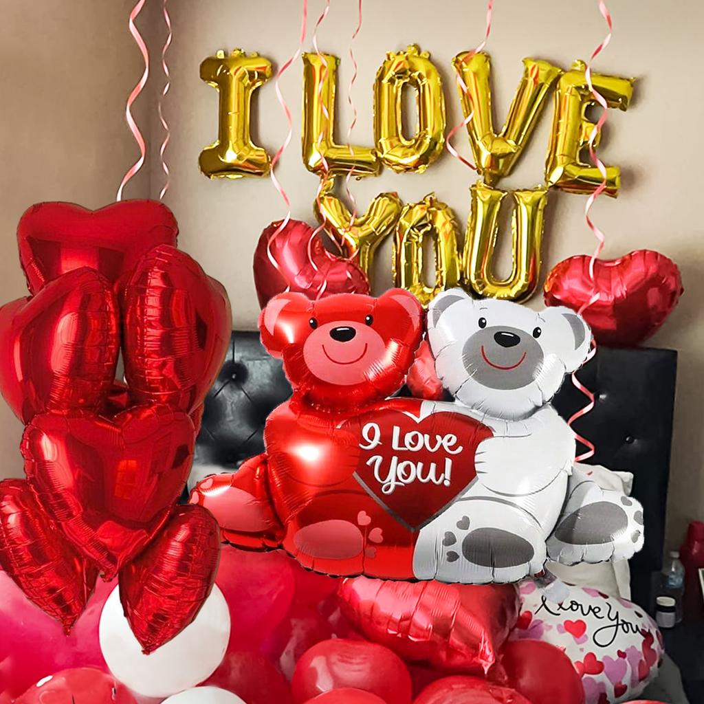 1 Set goldenes „Ich liebe dich“-Ballonbär-Liebesset, für Heiratsantrag zum Valentinstag, Geburtstag, Jahrestag, romantische Innendekoration