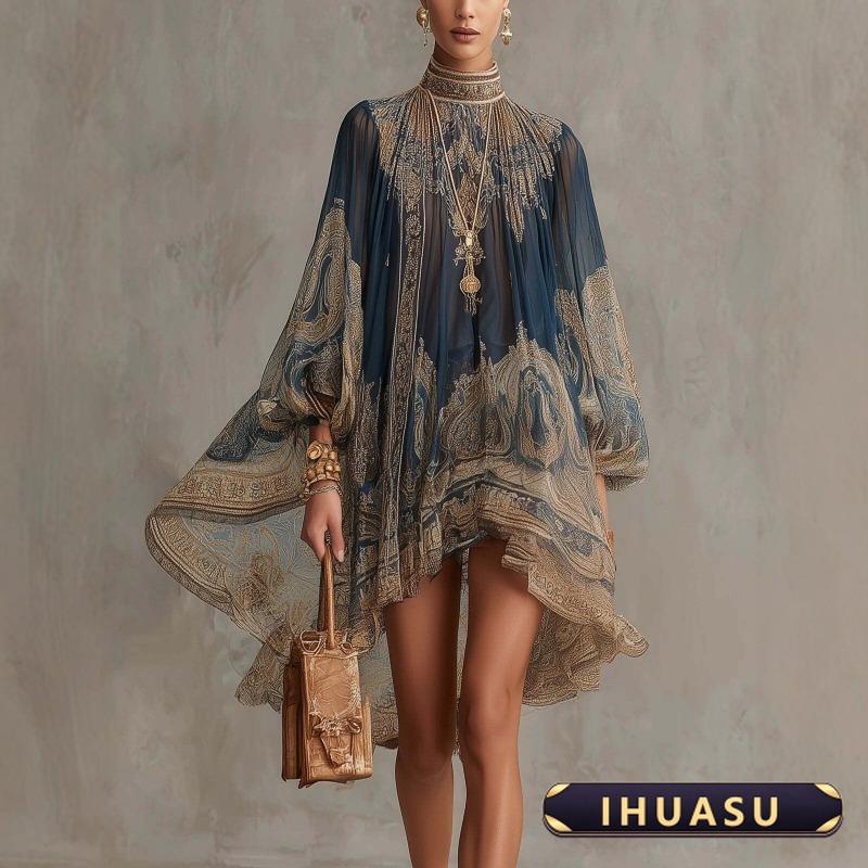 IHUASU Women's Fashion Autumn Winter Long Sleeve O-Neck Casual Dresses Elegant