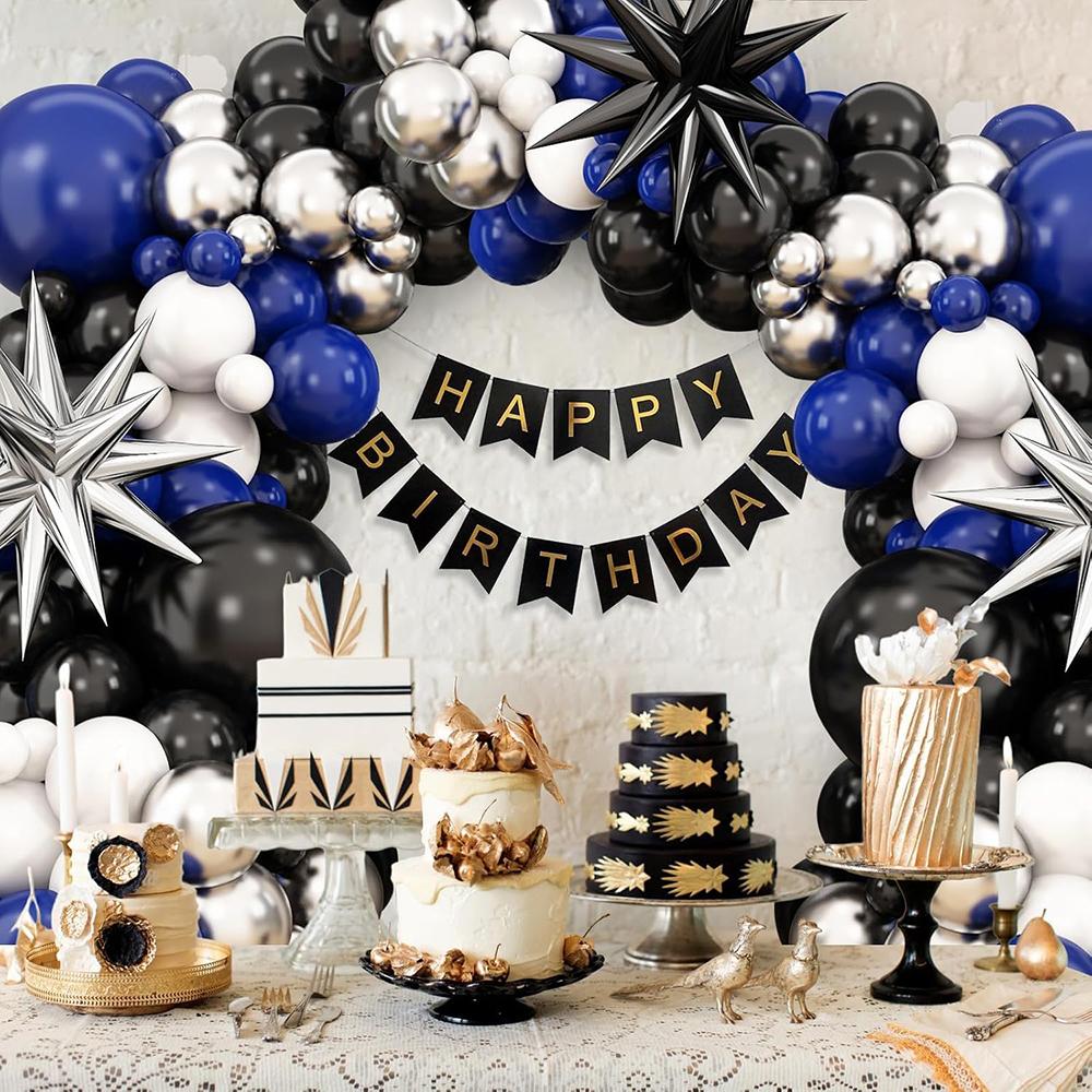 Blue Theme Balloon Kit Arch Royal Blue Black White Silver Balloons Garland Exploding Star Foil Globos Birthday Party Decoration