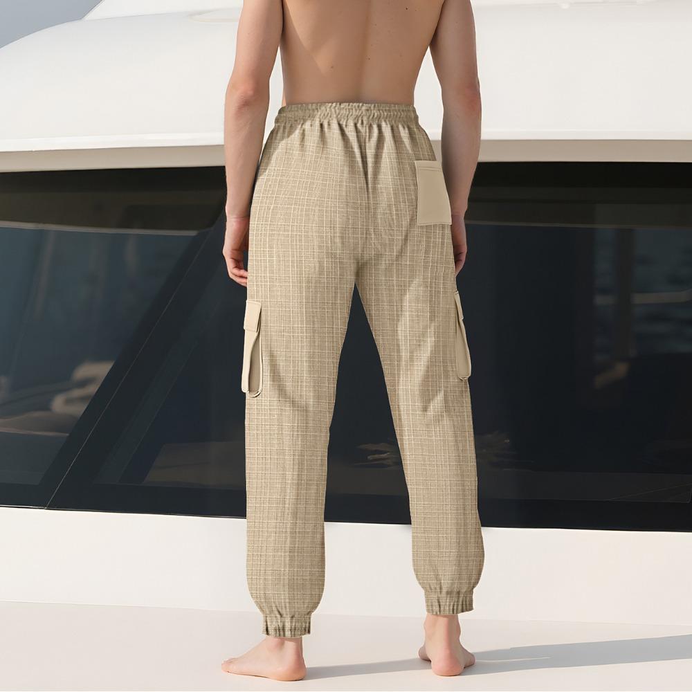 Men's Casual Cargo Pants Multi-Pocket Outdoor Hiking Work Drawstring Pants for Spring Autumn Travel Camping