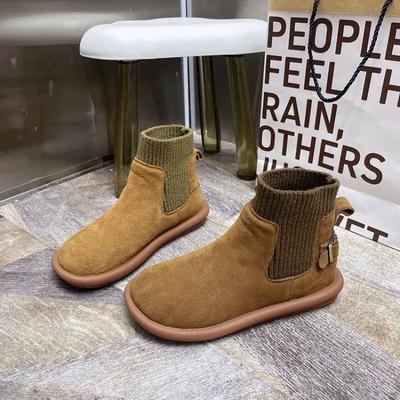 Fashion Round Toe Women's Boots Ankle Boots Wide Sole Niche Design Genuine Leather Fashion Sexy Women's Shoes 2024 New Style