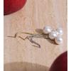 Eetit Temperament Long Zirconia Chain Drop Simulated Pearl Round Dangle Earrings Korean Style Daily Versatile Popular Jewelry