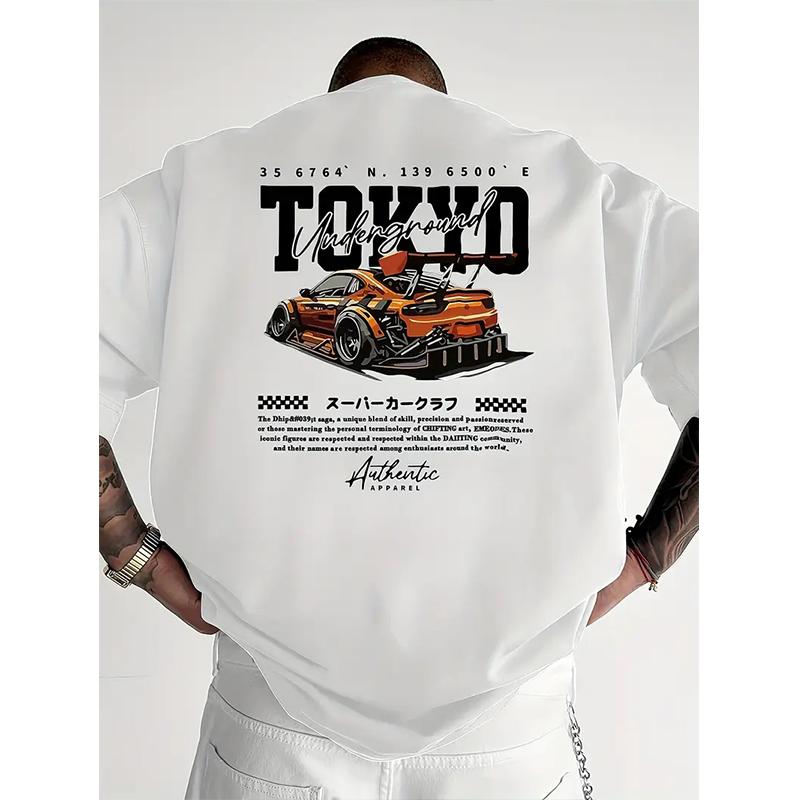 Nové letní pánské módní tričko s osobnostním potiskem auta, pánské tričko, top