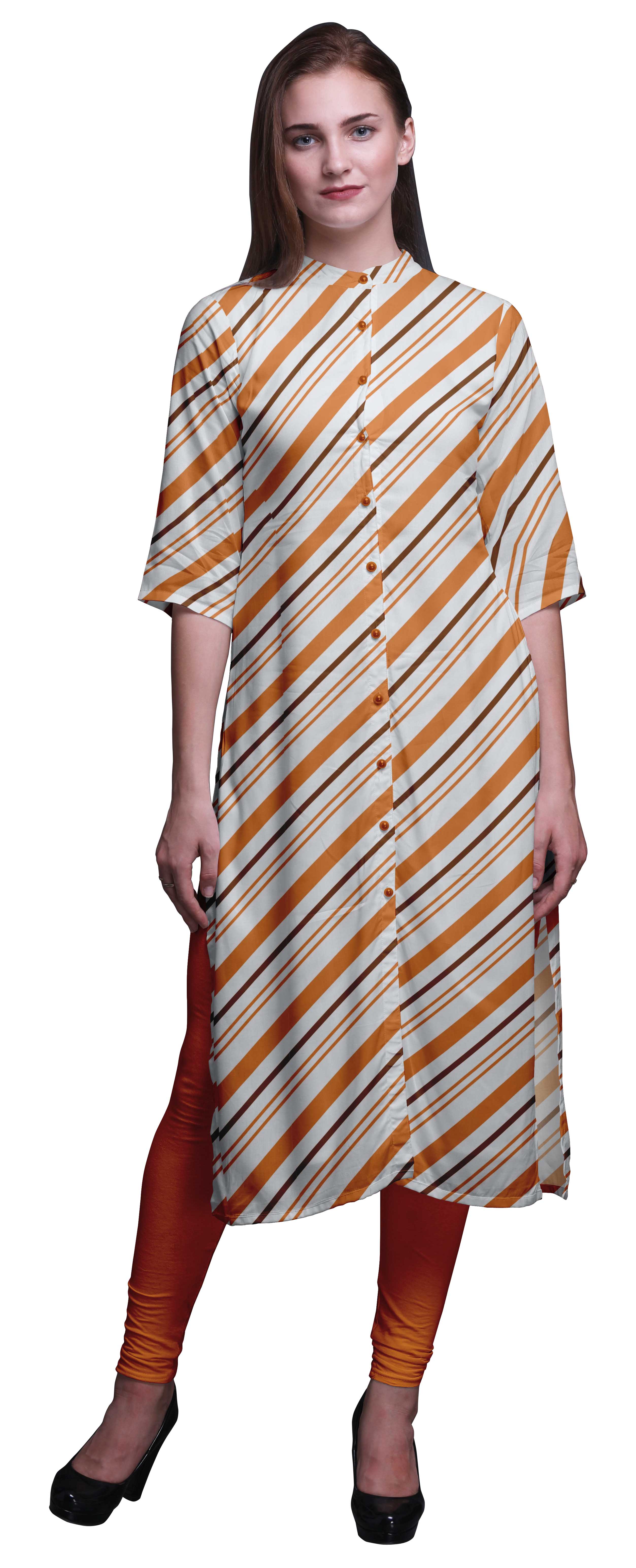 

Bimba Printed Button Down Straight Tunic Dresses For Women Kurti Large XXX-Large помаранчевий