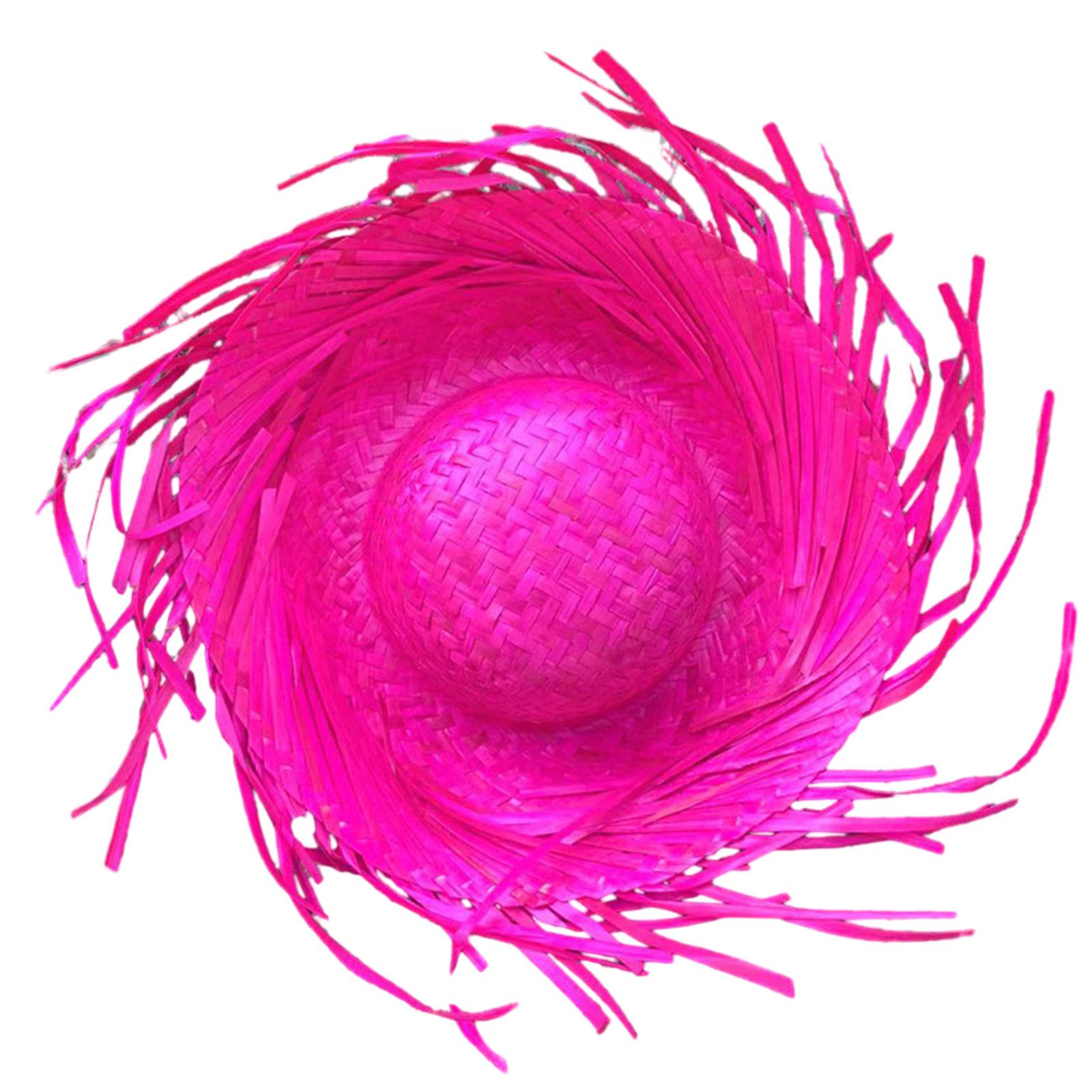 

Mexicanos Sombrero Hat Handmade Straw Hat Hawaiian Styles Dress Up Props Straw Hat with Ripped Brim гарячі рожевого кольору