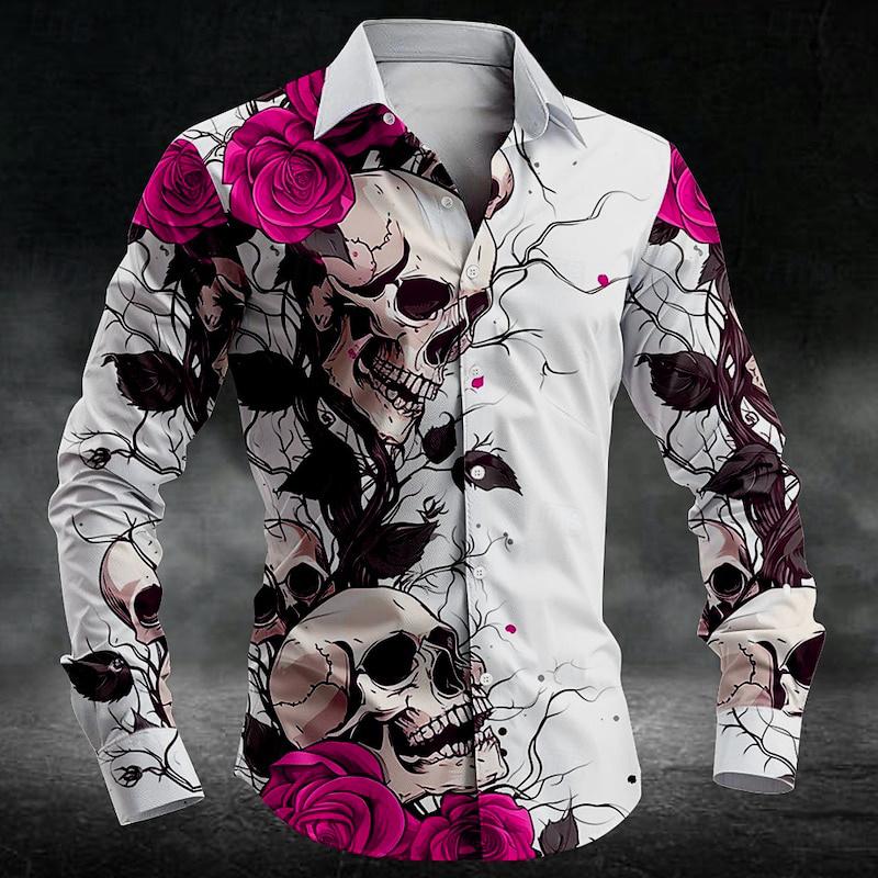 Men's Shirt Skull Rose Flower Series Pink Blue Red Skull Men's Tops Soft and Comfortable US Size Plus Size