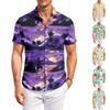 Herren Kurzarm Hemd mit Knöpfen Lässiger Hawai-Print Mit Kragen Entspannte Passform Leichtes Sommer Oberteil für Outdoor-Aktivitäten