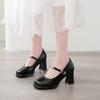 Fashion Summer High Heels Women's Square Head Shallow Mouth Bright Leather Metal Buckle Line with Anti-slip Wear Shoes