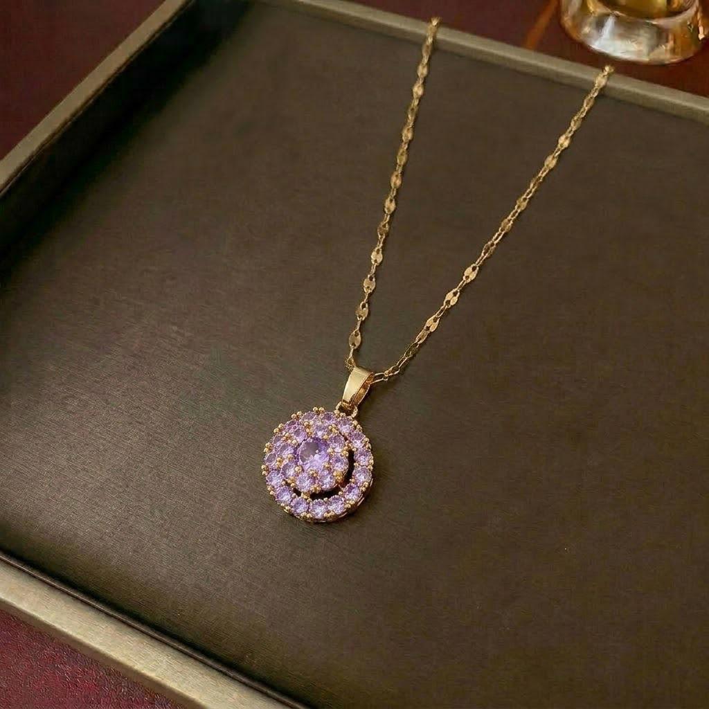 Women's Fashion Necklace & Bracelet Set: Flower Pendant, Diamond Bauhinia Earrings