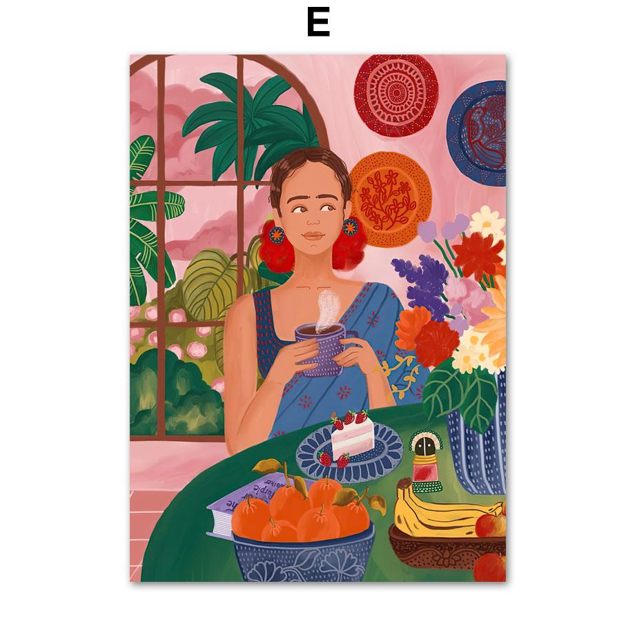 Reading Girls Plant Lady Picnic Fruity Flowers Tea Life Posters And Prints Wall Art Canvas Painting Pictures Living Room Decor