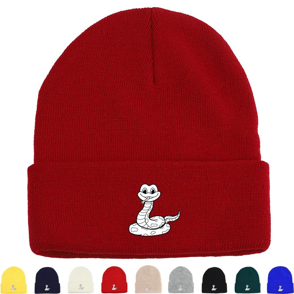 Black White Snake Print Knit Hat Beanie, Animal Man Cap Versatile Stretchy Solid Bobble Hat Knitted Cap Beanie