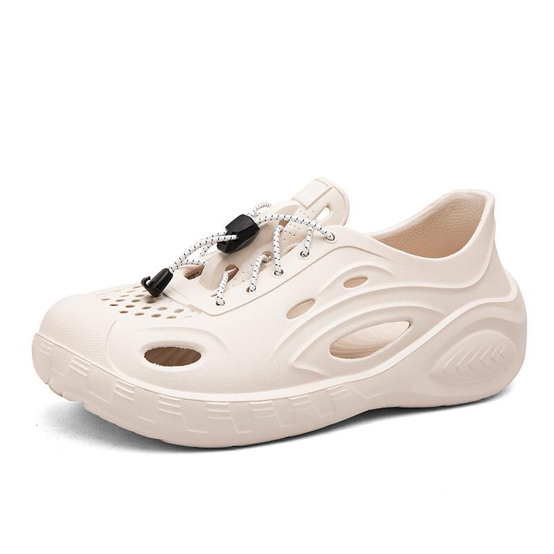 Men'S Solid Color Hole Shoes Fashion Trend Sandals Hollowed Out Outside Wear Thick-Soled Shit Bag Heel Shoes