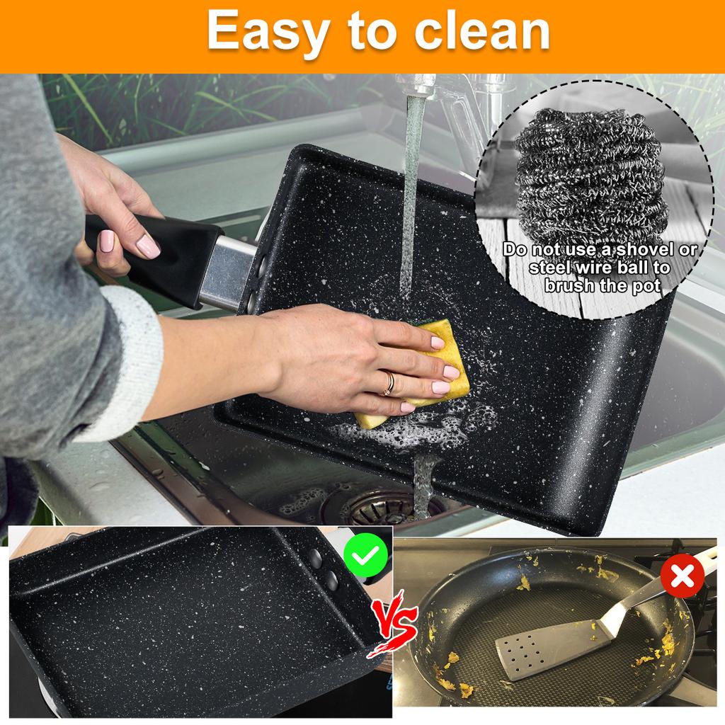 3 Pièces Poêle Tamagoyaki avec Spatule en Silicone et Pinceau à Huile 7,3×5,3 Pouces Antiadhésive Poêle à Omelette Japonaise Poêles à Frire Rectangulaires Premium