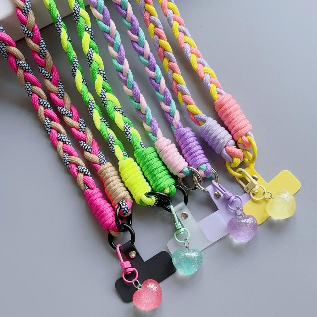 anti loss mobile phone lanyard woven universal slanted back phone case hanging chain with card clip and heart-shaped pendant 1 piece Accessories