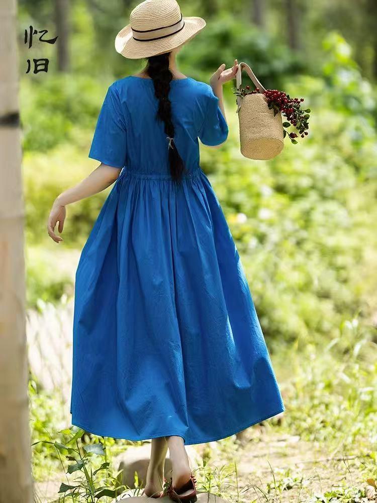 

Однотонное хлопковое платье с квадратным вырезом и рукавом три четверти, женское, лето 2025, новое, с талией и тонким силуэтом 2XL