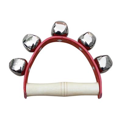 Campanello da polso 5 campanelli Manico in legno Portatile Campanellino da slitta per l'educazione dell'asilo Rosso