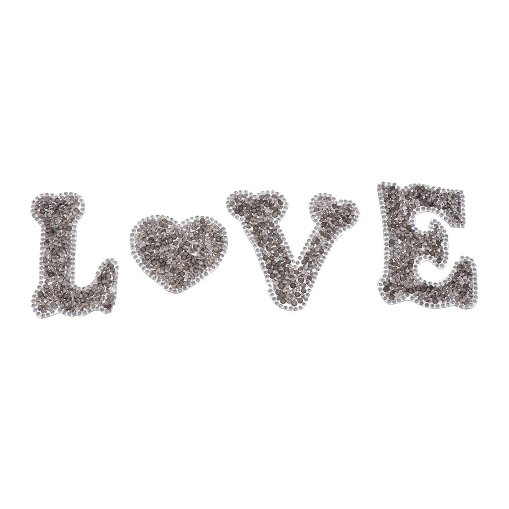 LOVE Heart Rhinestone Patch Appliques Iron On Bags Clothes Decorative