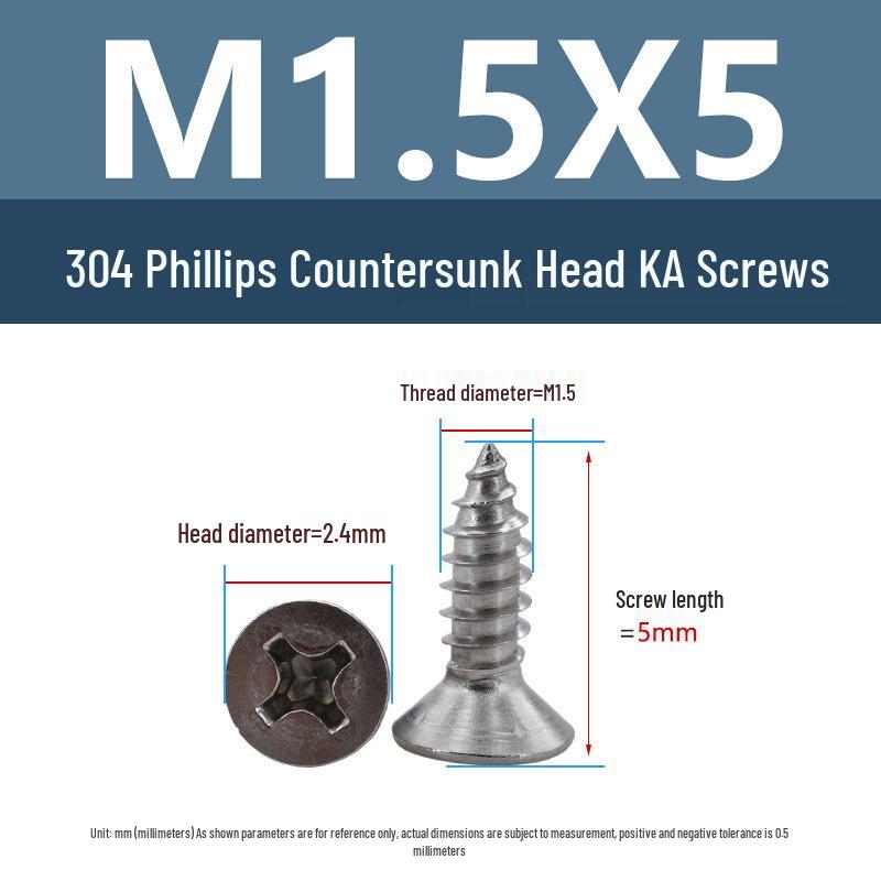 Yigu 304 Stainless Steel Phillips Flat Head Self-Tapping Screws M1-M2.5