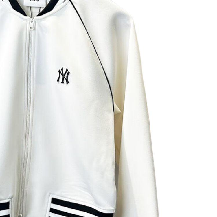 MLB Varsity New York Yankees Logo Baseball Collar Zip Long Sleeve Jacket Women jackets Cream 3FTRV1251-50CRS