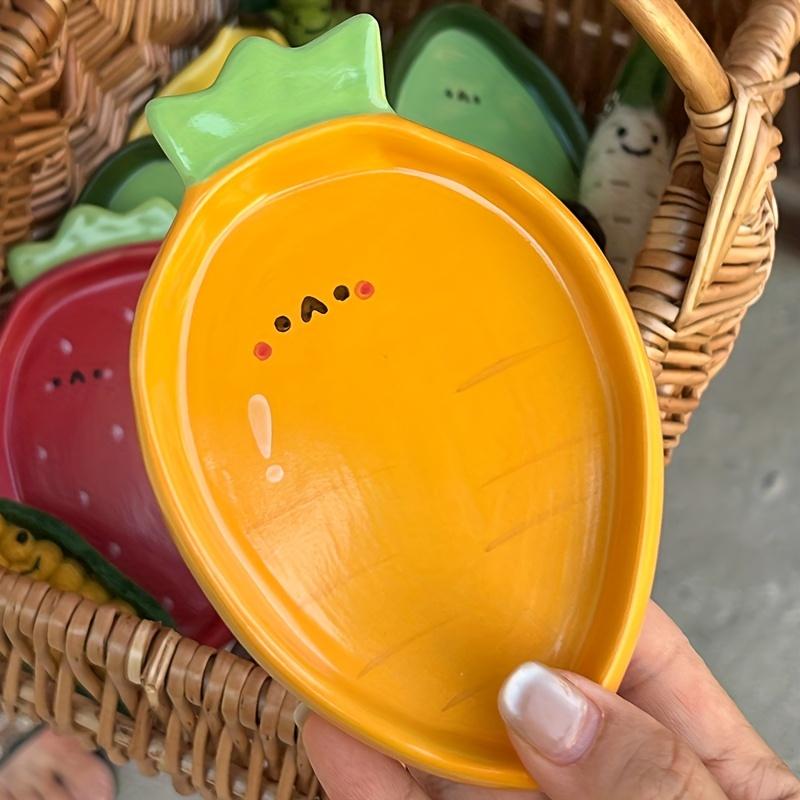 4pcs Ceramic Snack Plates , Cute Cartoon Fruit Design ,Orange Slice, Avocado, Strawberry, Corn, for Desserts, Dips, Sushi , Seasonings