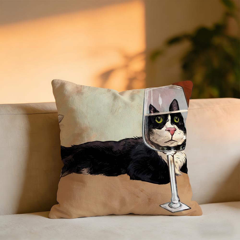 Mischievous Cat Cushion Cover Cozy Velvet Throw PillowSoft Warm Cushion For Sofa Bed