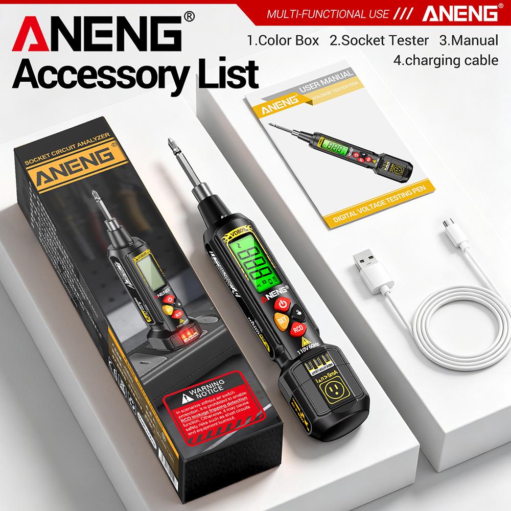 Non-Contact Voltage Tester Pen ANENG VD809 Digital Socket Analyzer Circuit Breaker Finder Continuity Rechargeable Detector Tools