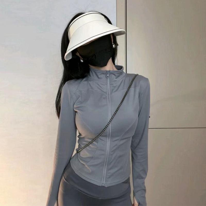 Women'S Summer Sportswear Quick-Drying Long-Sleeved Stand-Up Collar Running Tight-Fitting Sun Protection Top
