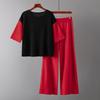New Suit Women's Summer Loose Color Matching Top + Casual High Waist Wide Leg Trousers Two-piece Set