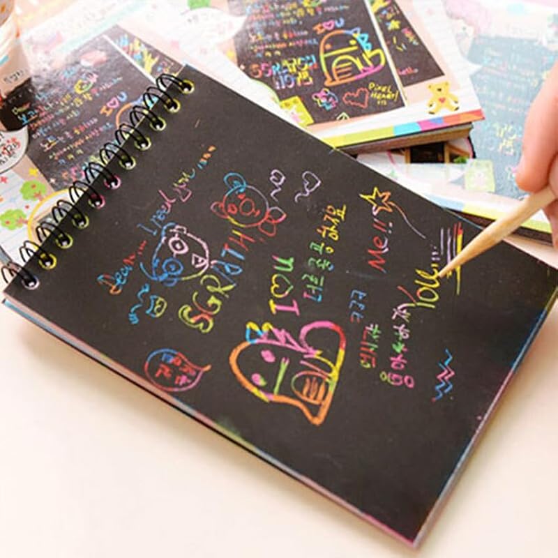 Glun Scratch Notepad For Kids, Pack Of 1 With Magical Rainbow Color Sheets & Pencil Stick, Fun Educational Toy