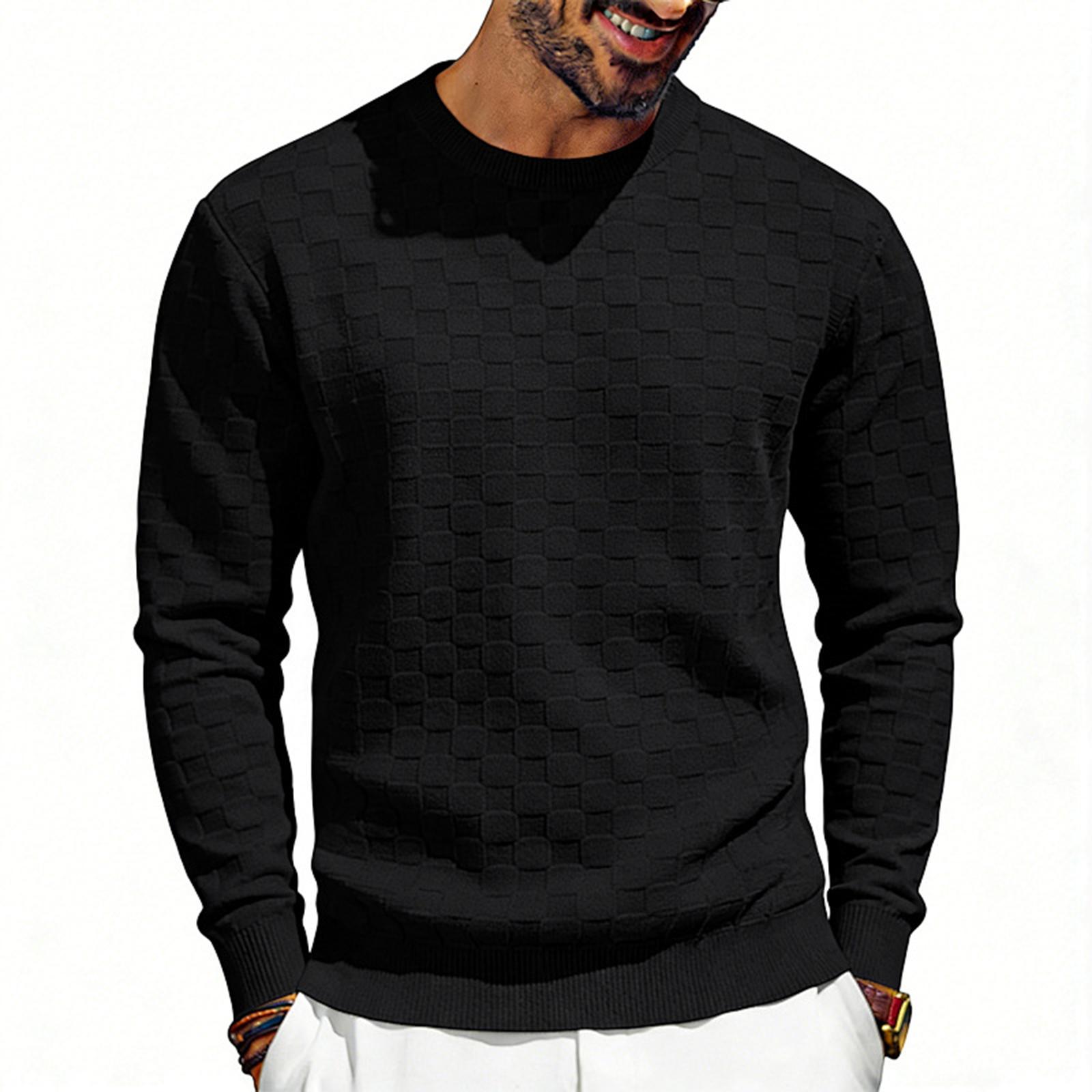 

Мужской клетчатый свободный повседневный топ с длинным рукавом и круглым вырезом XXL чёрный