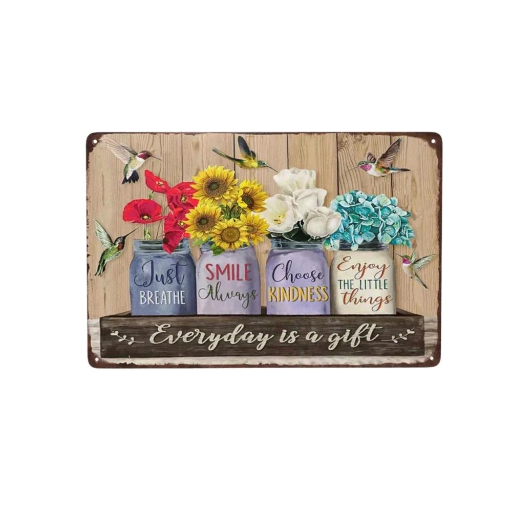 PC D Rustic Sunflower Eucalyptus Metal Plaque Vintage Botanical Wall Art 20x30cm