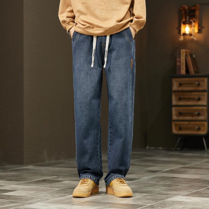 Casual retro men s jeans 2026 new style straight loose wide-leg pants versatile long pants M темно-синий