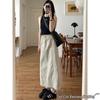American Retro High-Waist Midi Skirt with Slit and Drawstring