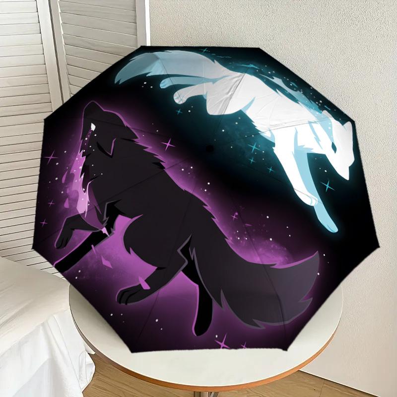 1pc Yin Yang Wolves: Celestial Harmony Umbrella with Plastic Handle,Suitable for All Seasons Home Travel Outdoor UmbrellaDD1086