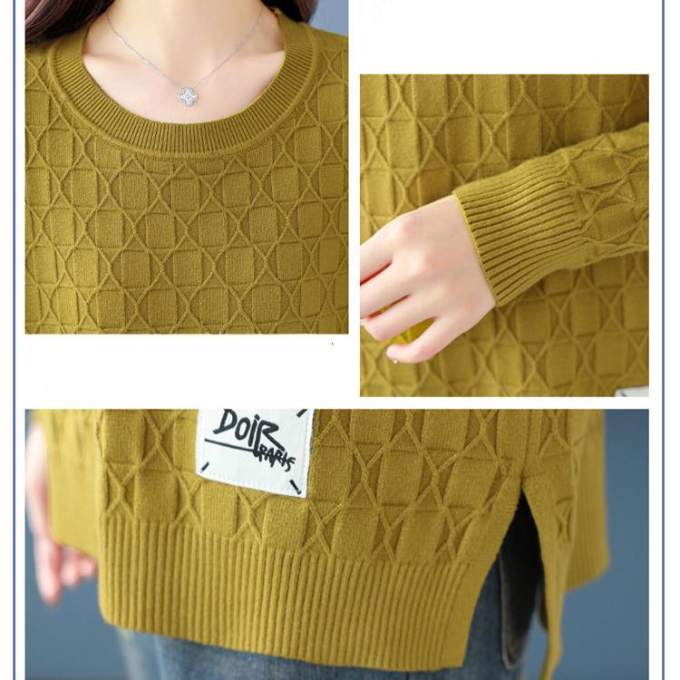 Spring and Autumn Women's Plus Size Knit Sweater Thin Loose Crew Neck Pullover Knitwear Short Slit Stretch Knit Top Jumper