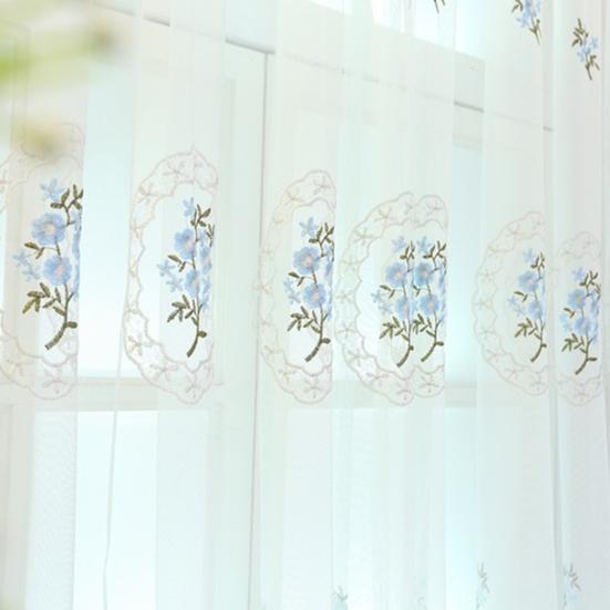 Yousheng Sheer Curtain Floral Embroidered Semi-transparent Fabric Diffuses Light Home Decor Window Curtains for Living Room