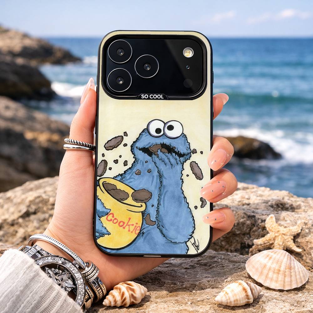 C-Cookie-M-Monster Funny Phone Case For iPhone17,16,15,14,13,12,11,Pro,MAX Gray Matte Silicone Black Cover