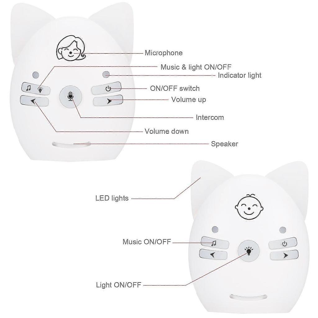 Wireless Audio Baby Monitor Two-way Talk Back Long Range Transmission Vox Mode Night Light Music Pla