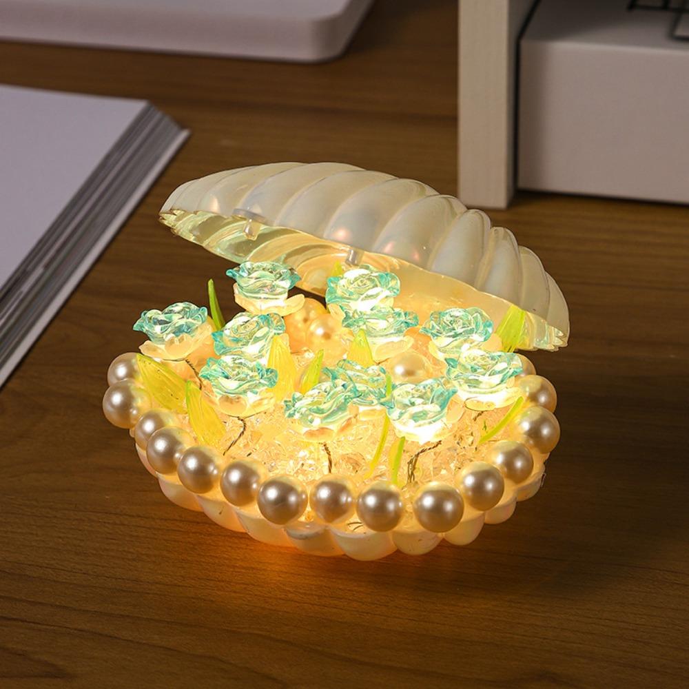Warm Light Shell Night Light Handmade Shell Shaped Rose Night Light DIY Tulip Design Shell Table Lamp Birthday Gift
