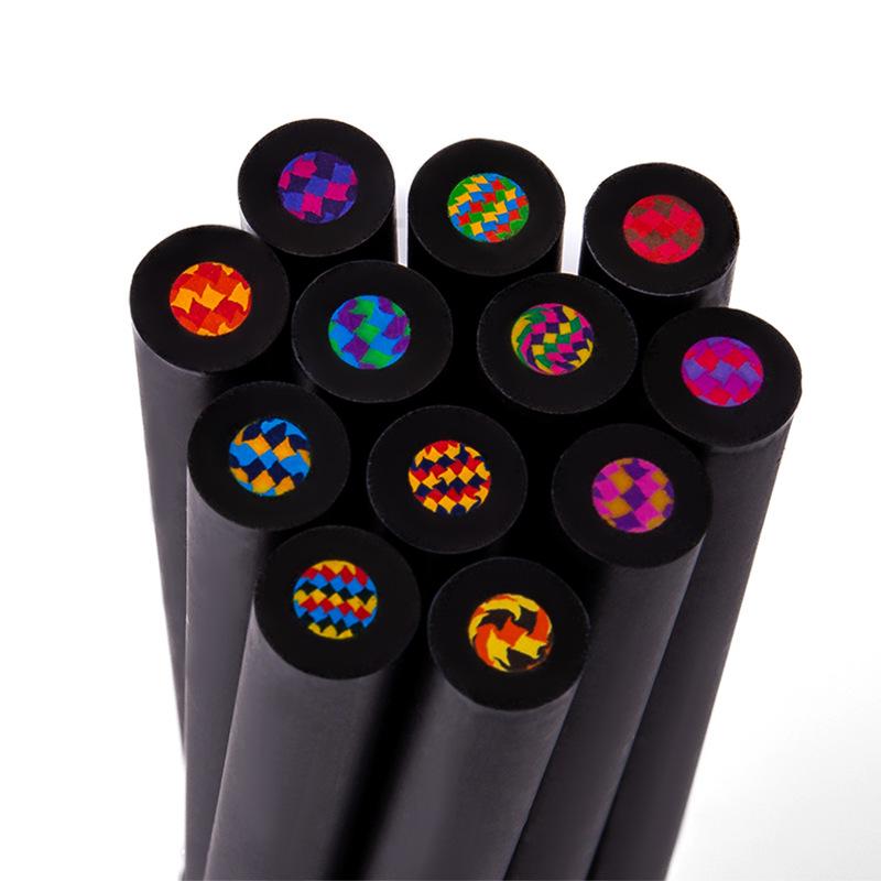 12-Color Black Barrel Rainbow Colored Pencils for Kids, Multicolor Core Set