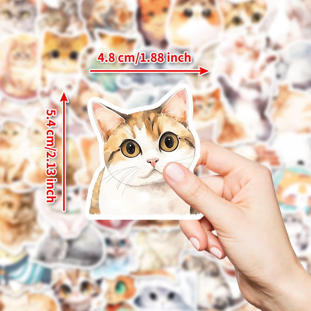 50 Watercolor Cat Stickers Cute Cartoon Cute Pet Cat Stickers Laptop Decoration