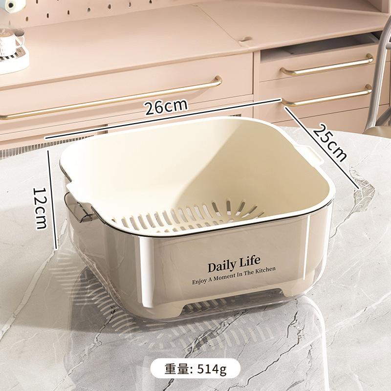 Kitchen Double-layer Drain Basket, Vegetable Washing Basin, Drain Basket, Large Capacity for Kitchen Use