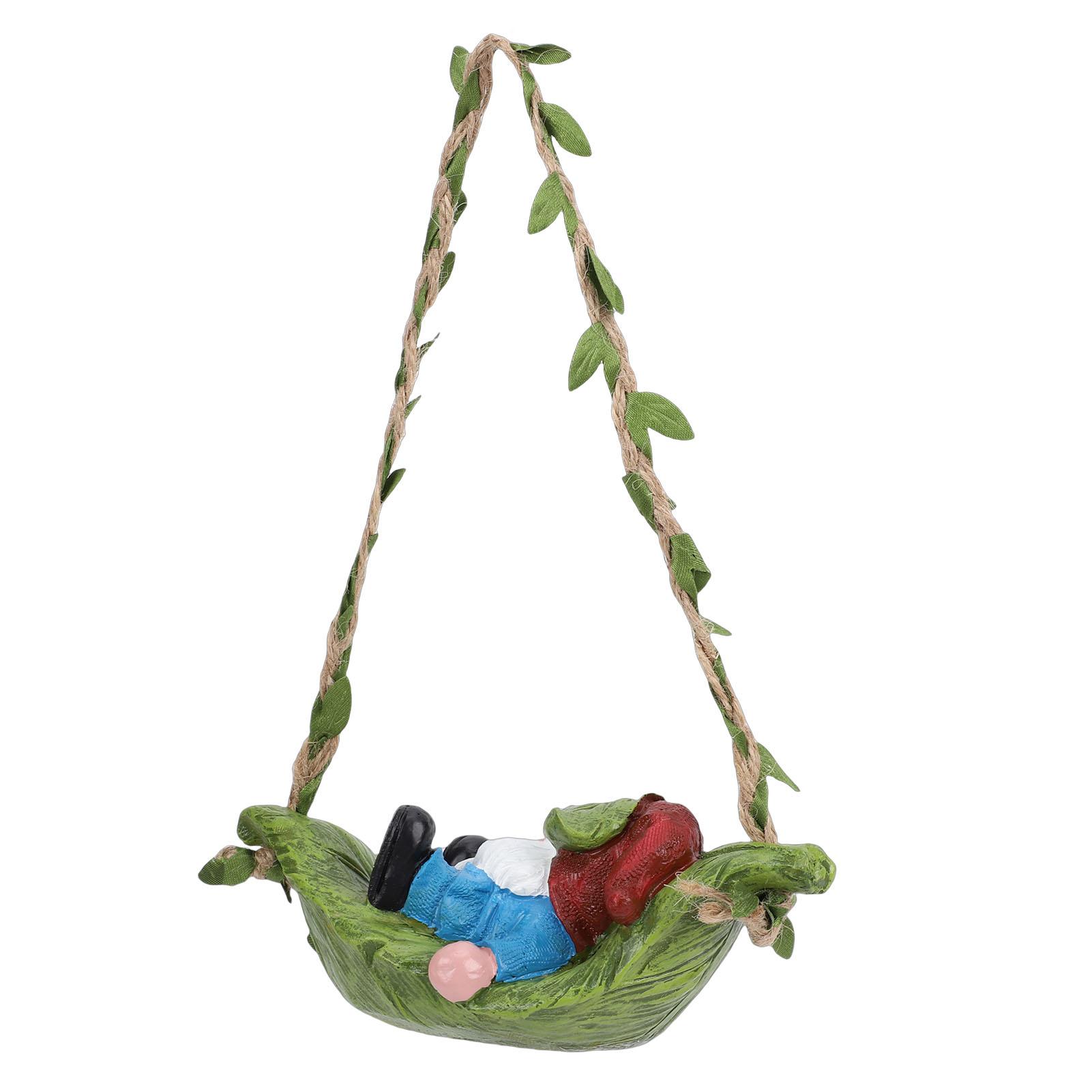 Садовый гном на гамаке из листа Статуэтка Милый Смоляной Качающийся Декор для Сада и Двора Украшение для Сказочного Сада